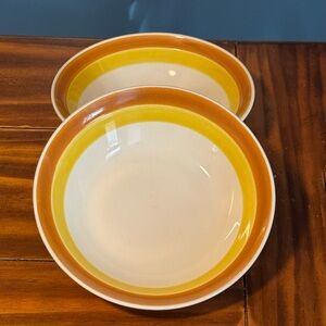 VTG 70s Ceramic Bowls Set of 2 Royal M Crownstone 9” Caramel Made In Japan MCM